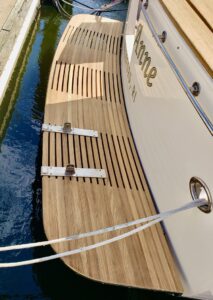 Flemming teak swim platform fabrication slip picture.
