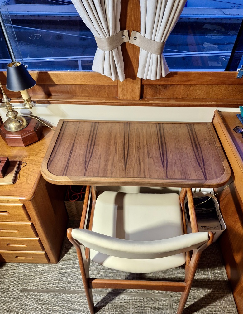 J-Ergonomic Folding Desk Boat Woodwork After Repair Restoration Services Bradenton, Sarasota.