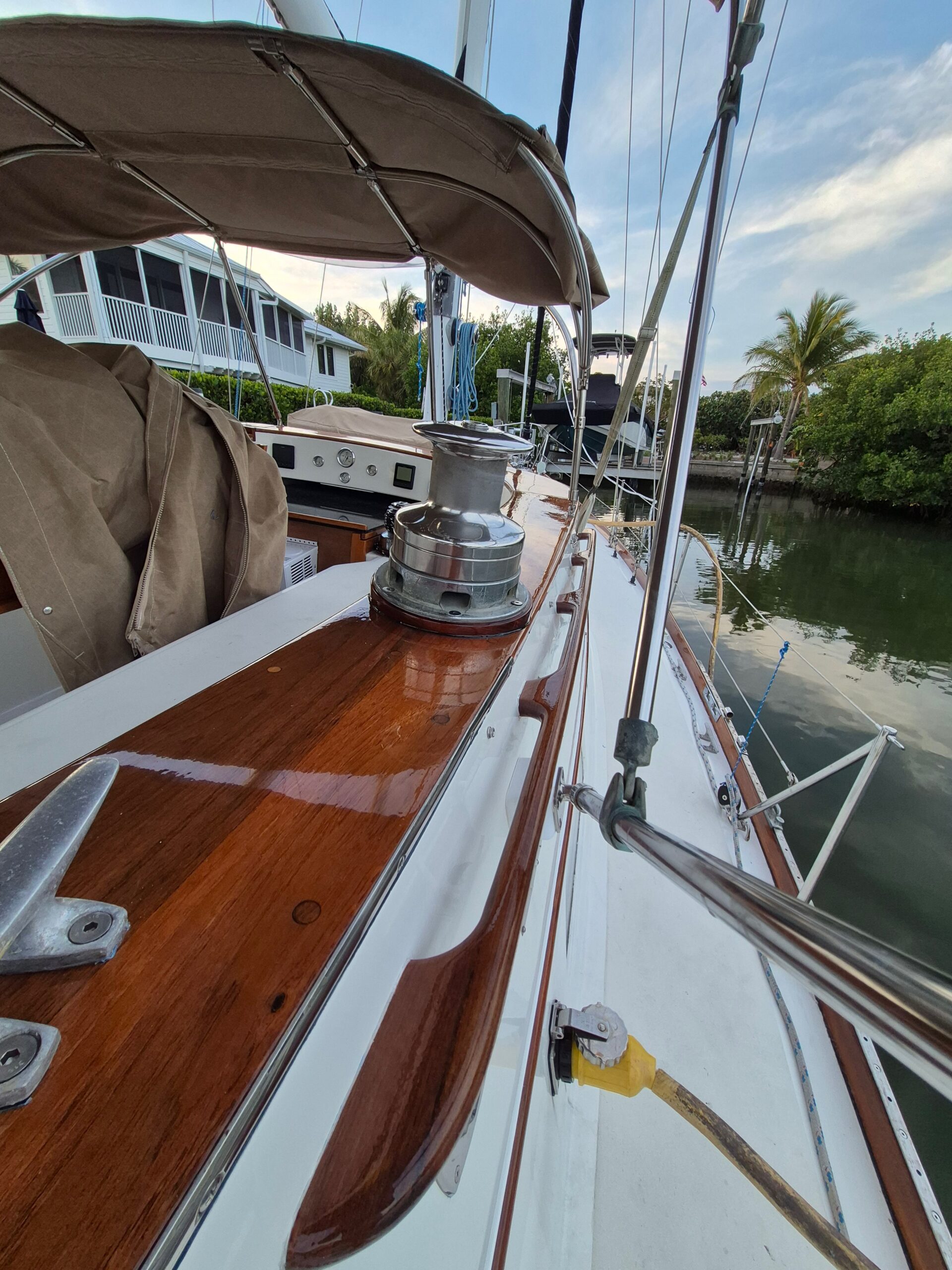 J-Hinckley Boat Modernization Carpentry With Teak Brightwork To Cockpit Combing Board And Hand Rails, Fort Myers.