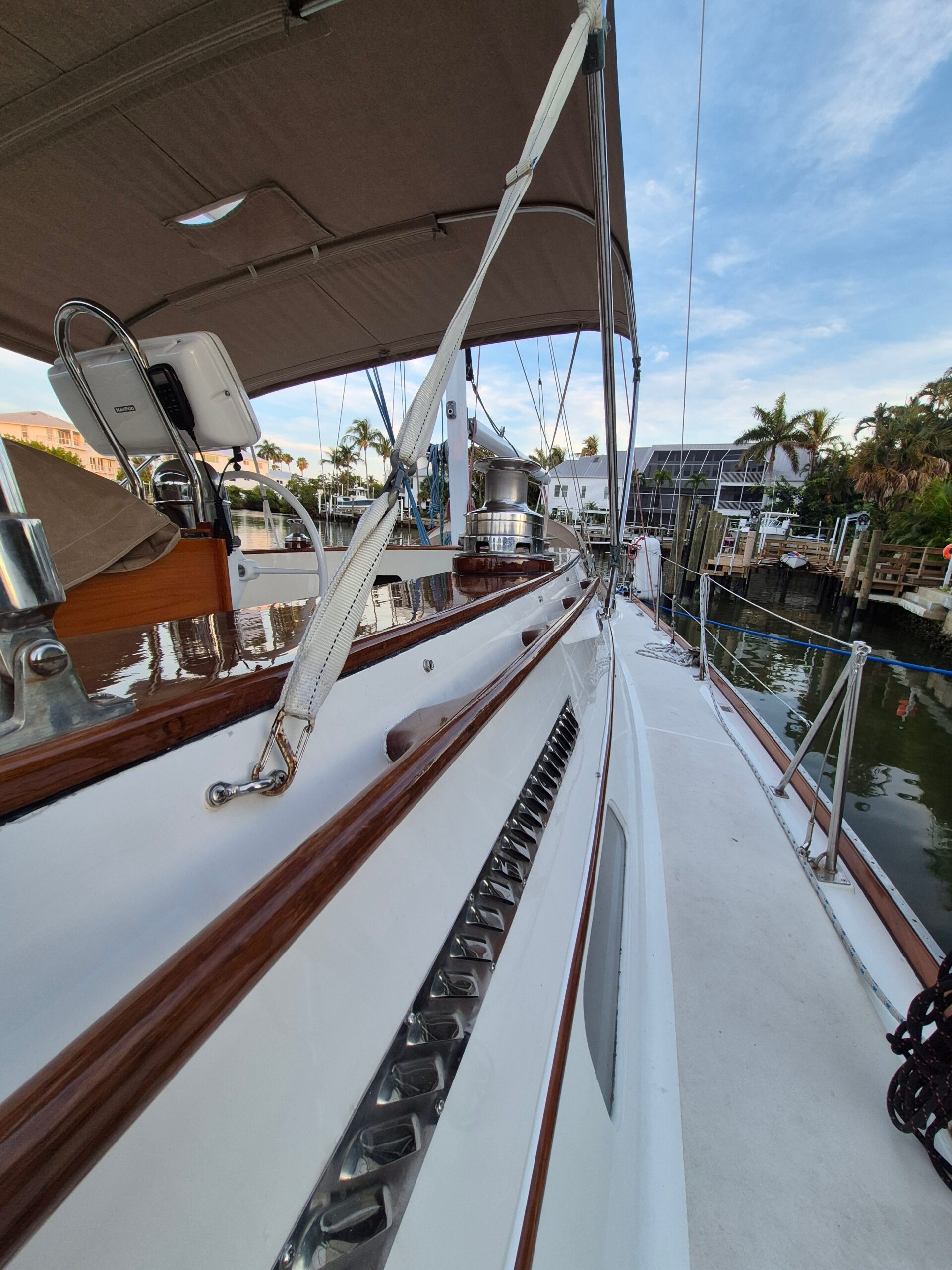 V-Hinckley Boat Repair And Carpentry Restoration With Teak Brightwork To Combing Board Hand Rail And Toe Rail, Fort Myers.
