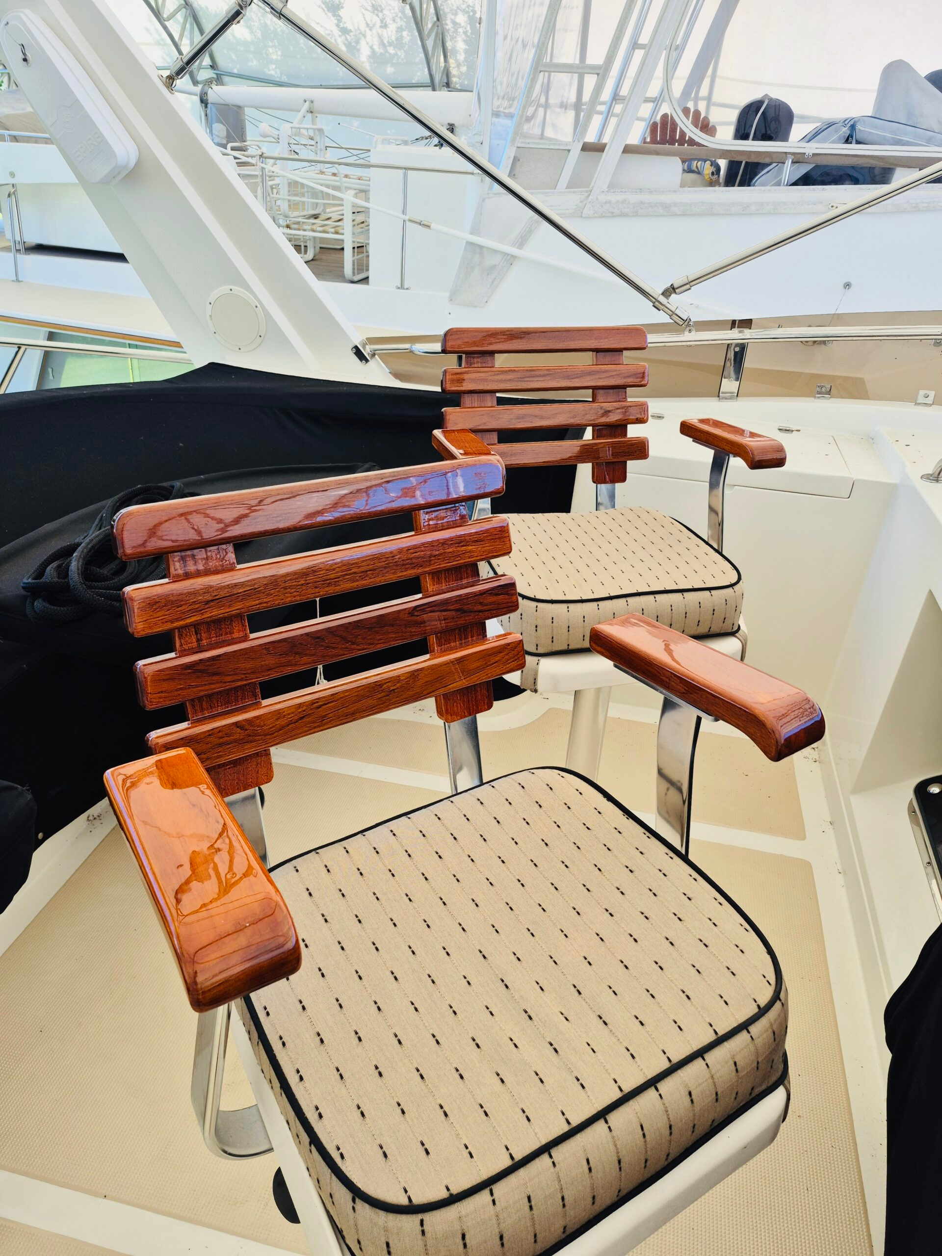 Flybridge Helm Seat After Boat Interior Refinishing And Brightwok, Port Charlotte.