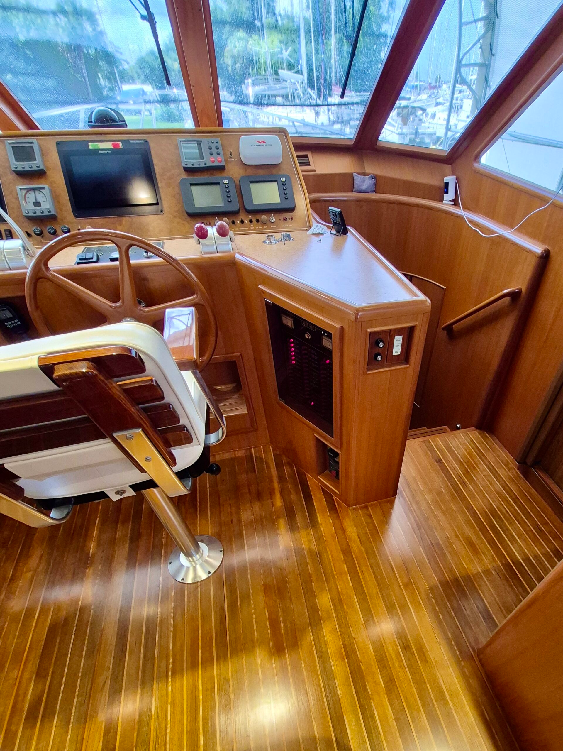 Pilot House Teak Flooring After Yacht Carpentry Repair Refinishing, Port Charlotte.