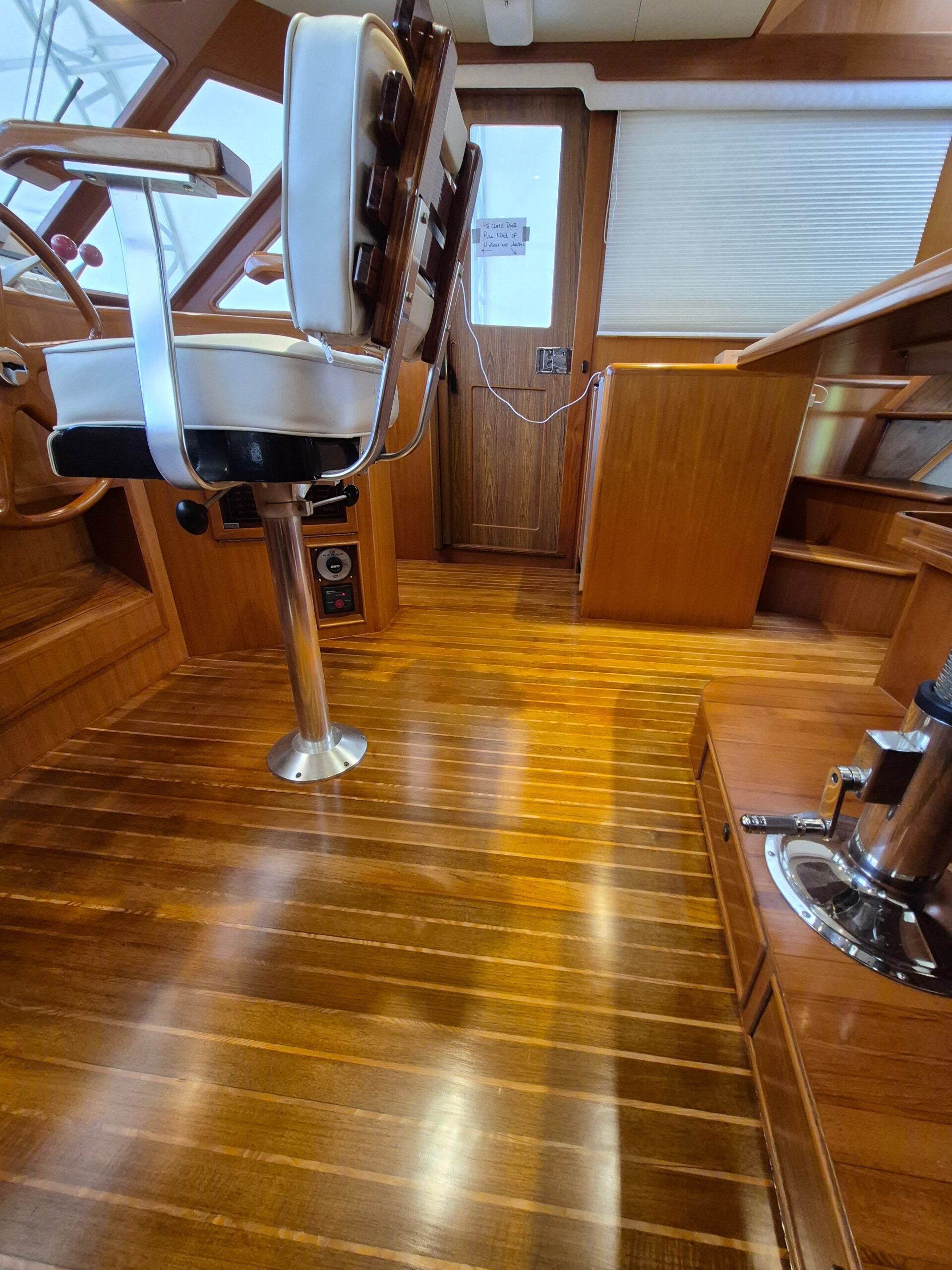 Pilot House Teak Flooring After Yacht Carpentry Boat Repair Refinishing, Port Charlotte.