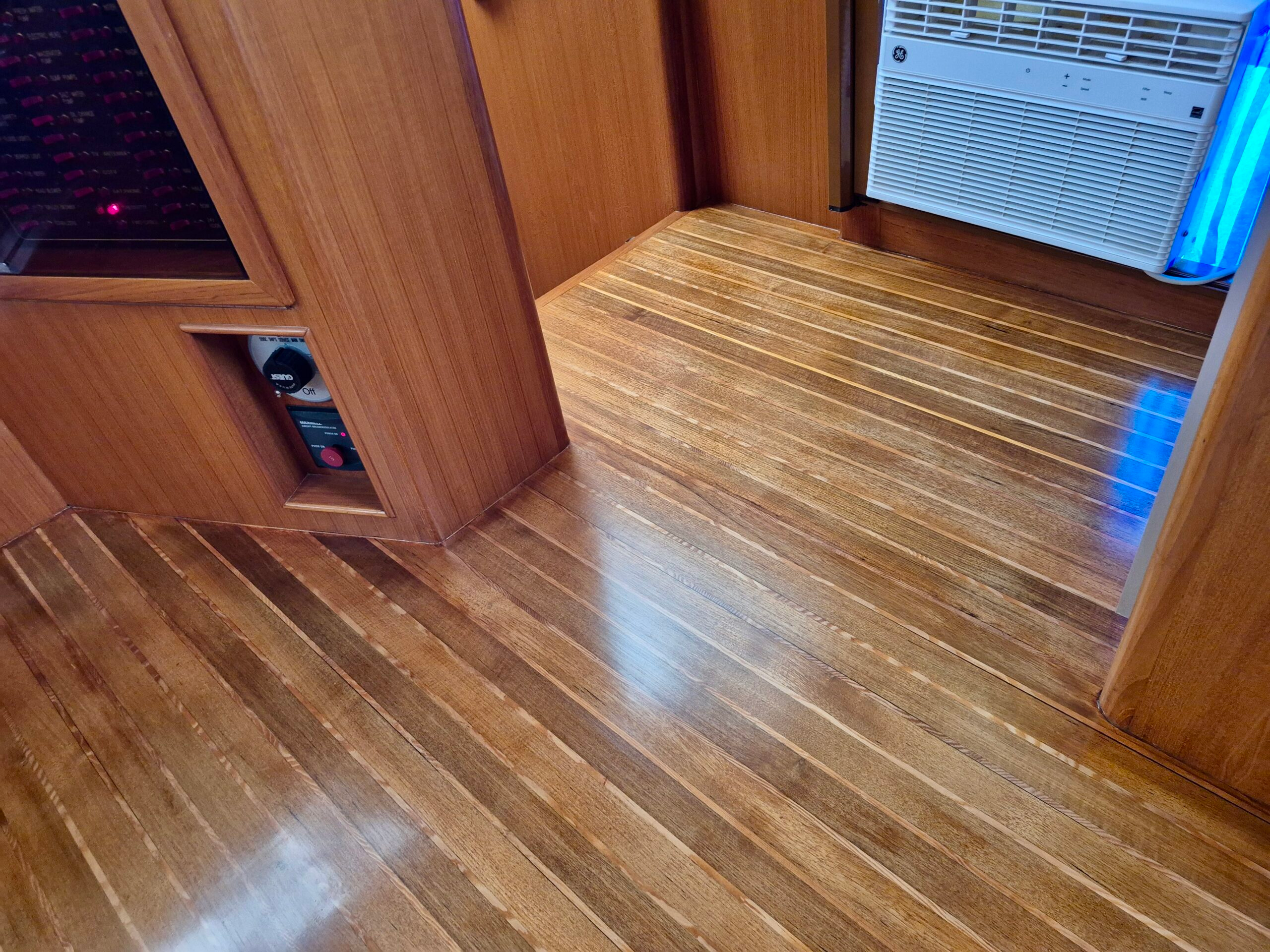Pilot House Teak Flooring After Boat Repair Refinishing And Brightwork, Port Charlotte.