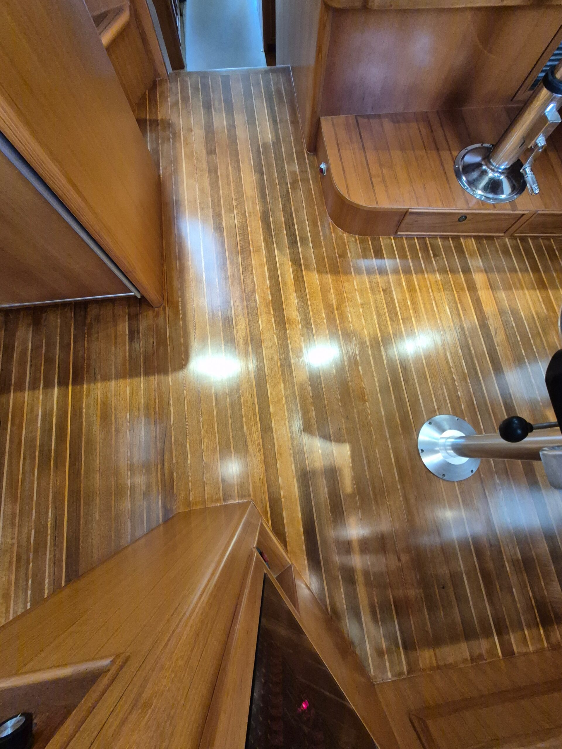 Pilot House Teak Flooring After Boat Repair Refinishing And Brightwork, Port Charlotte.