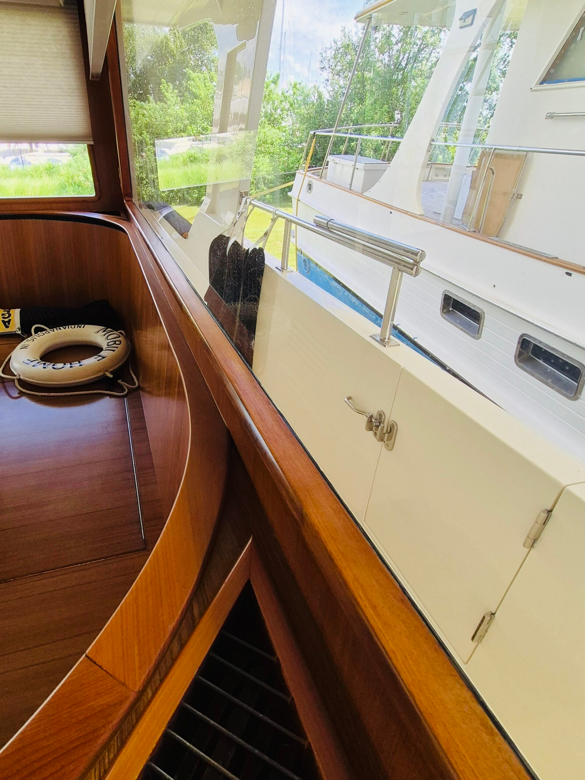 Teak Trim Window Seal After Yacht Caperpentry Boat Repair Refinishing Brightwork, Port Charlotte.