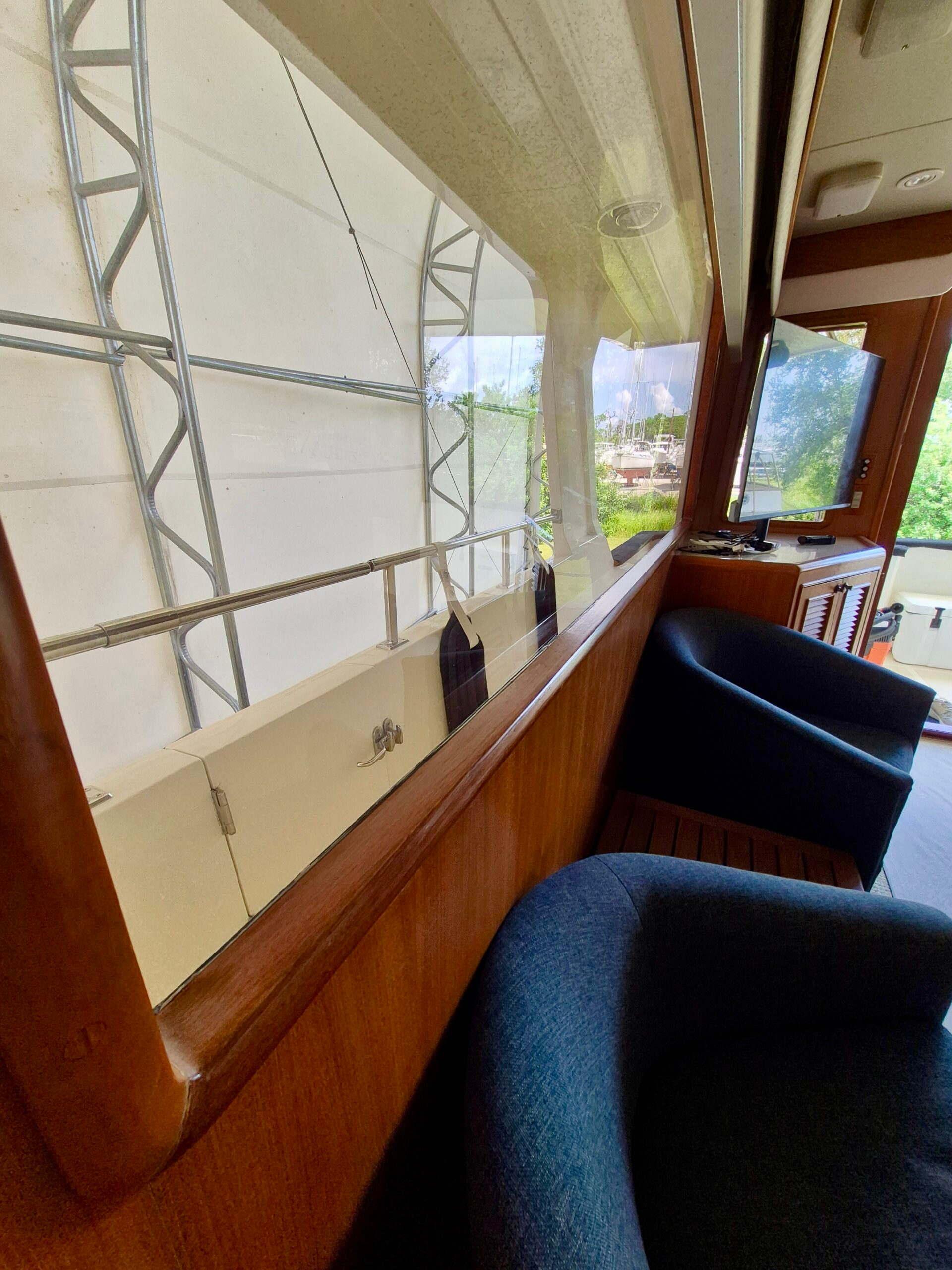 Teak Trim Window Seal After Yacht Caperpentry Boat Repair Refinishing Brightwork, Port Charlotte.