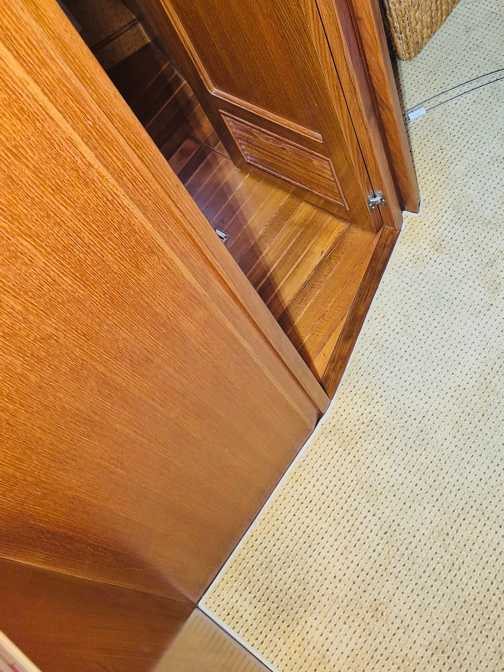 Teak Threshold After Yacht Carpentry Restoration And Boat Repair, Port Charlotte.