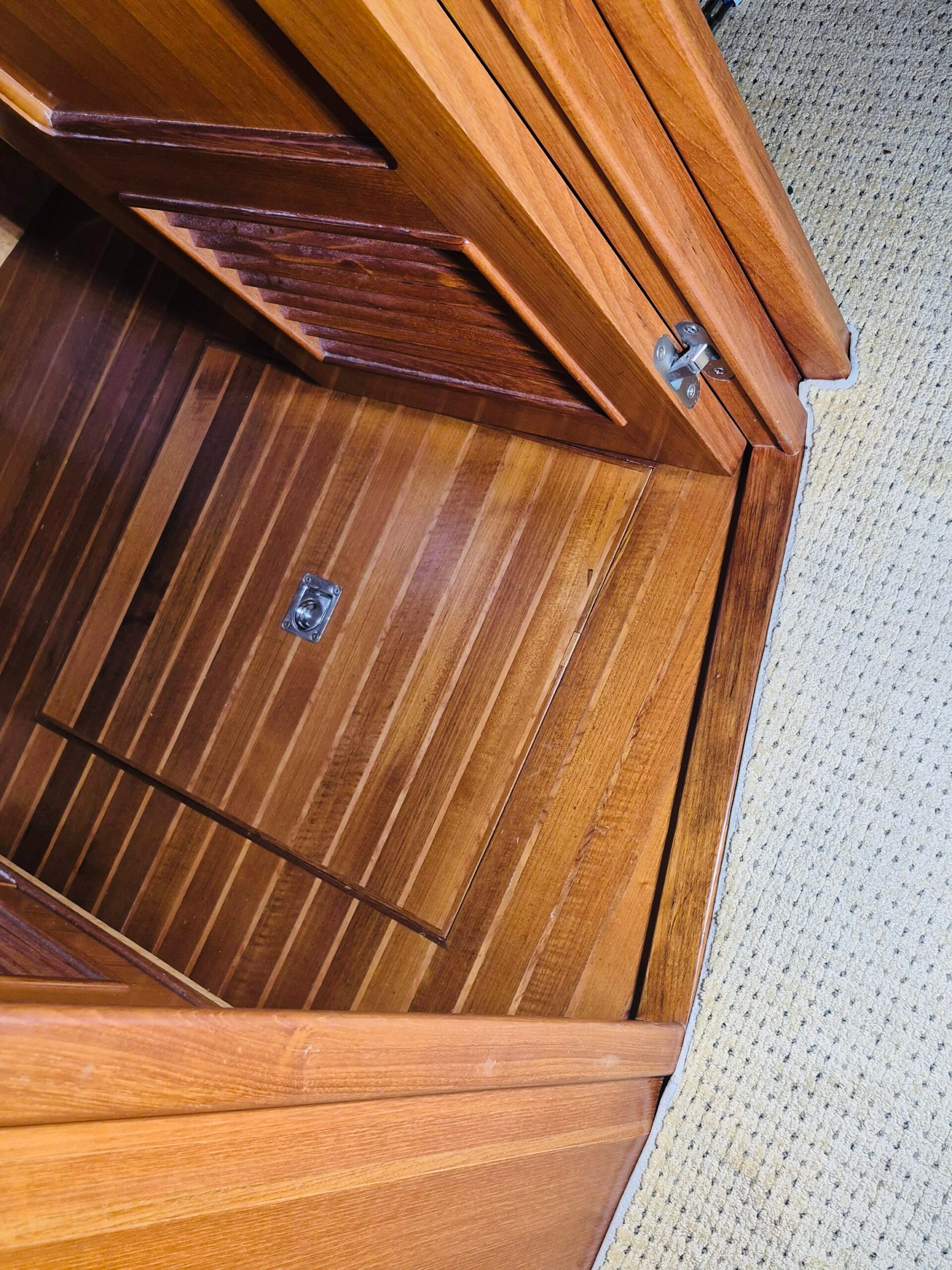 Teak Threshold After Yacht Carpentry Restoration And Boat Repair, Port Charlotte.